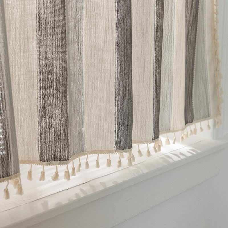 Short Cotton Curtain for Kitchen Window, Gray Stripe, Linen, Living Room, Cafe Cabinet Cover, New Half Curtain