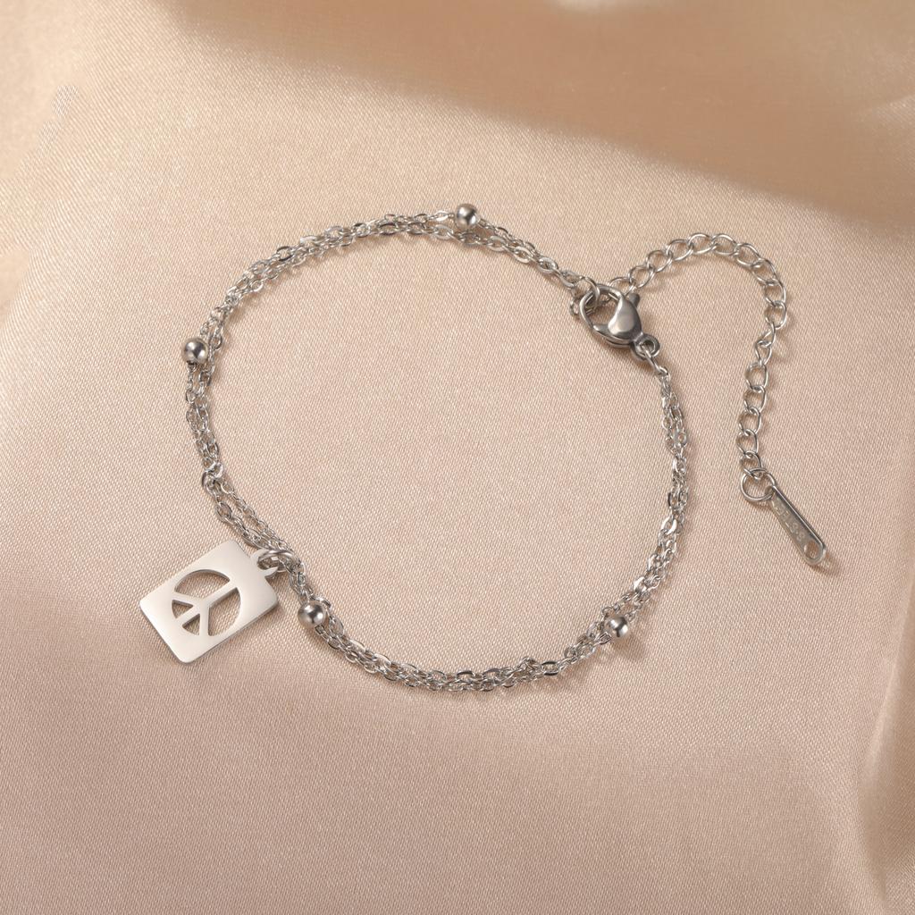 LIKGREAT Peace Sign Bracelet For Women Men Stainless Steel Adjustable Peace Symbol Charm Bracelet Fashion Hip Hop Jewelry Gift
