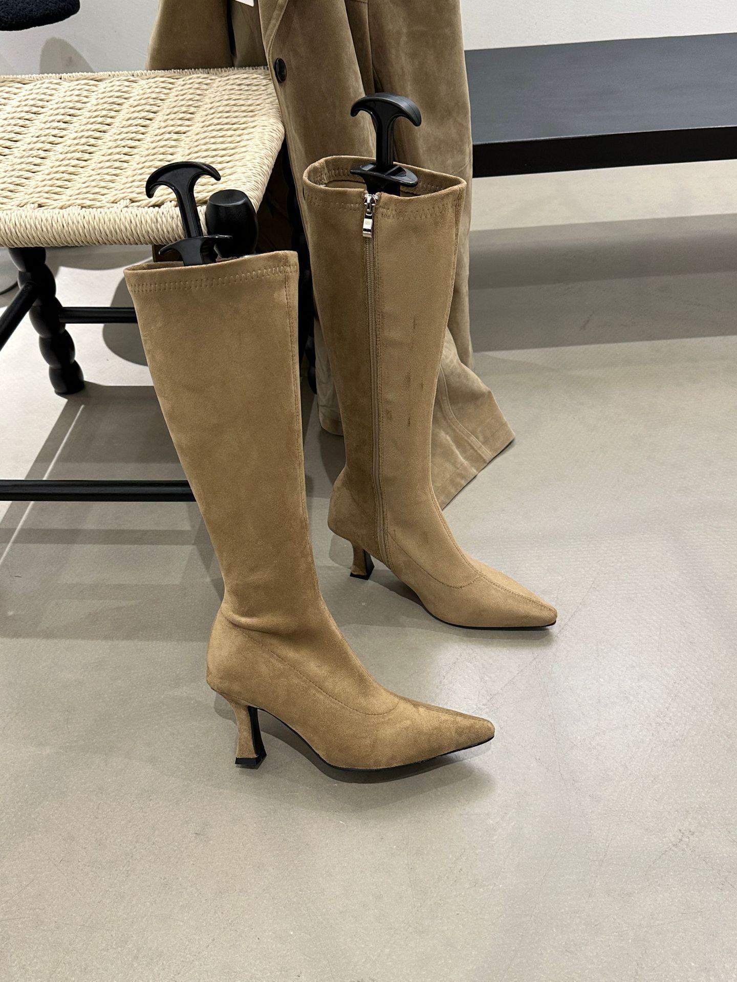 

2025 autumn and winter new 2025 autumn and winter new retro suede straight boots women pointed thin heel high heel 39 хаки