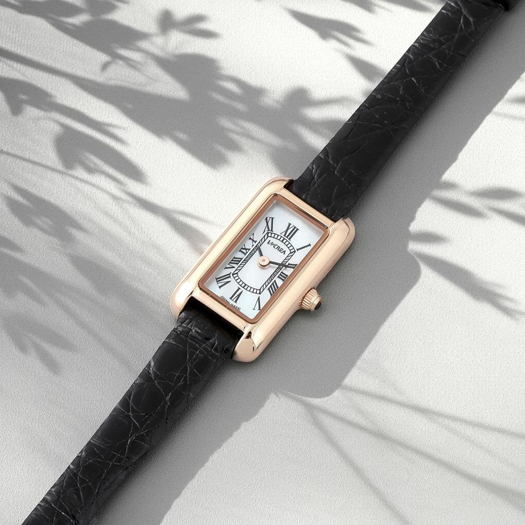 Made In Japan Crocodile [LCREA] Solar-powered Women's Watch, (PARALLELA MINI/pink Gold, leather/LC2501-PGCBK)