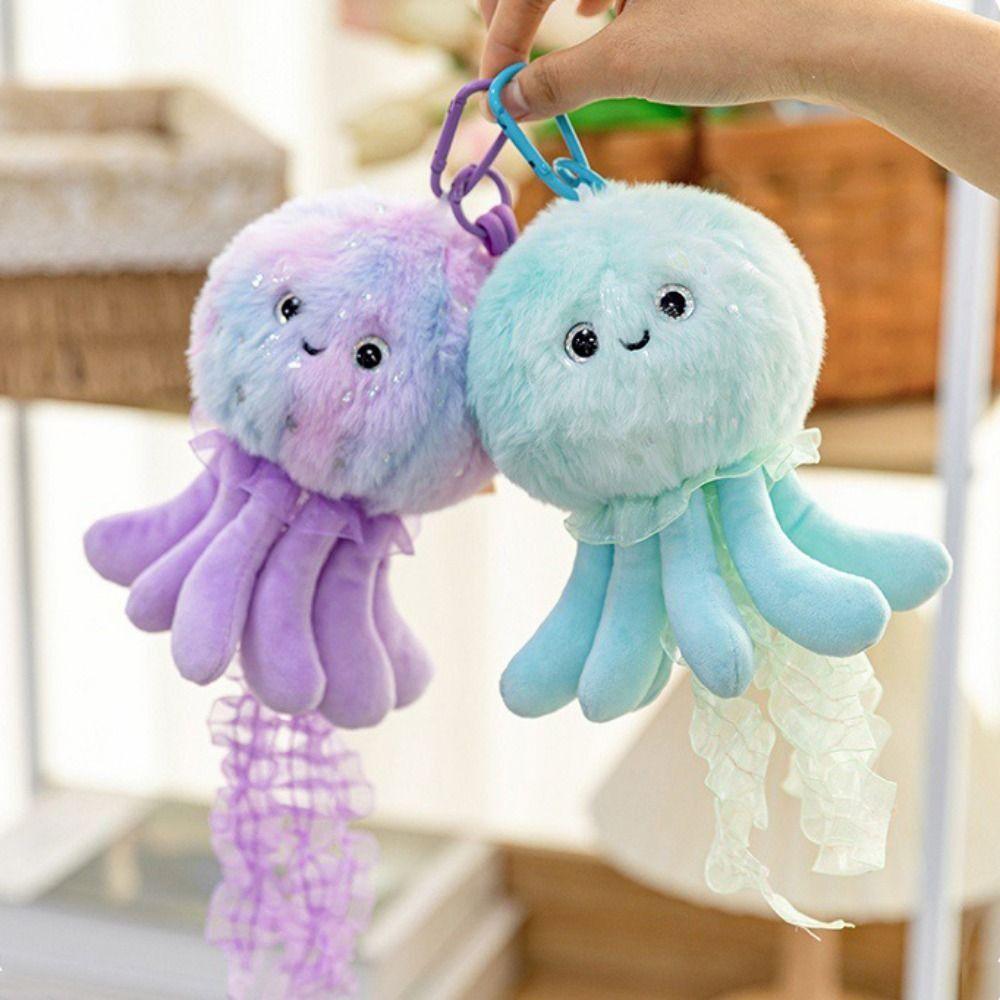 Creative Marine Organism Pendant Silk Ribbon Plush Jellyfish Pendant  Accessory