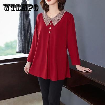 Ανοιξιάτικο και Φθινόπωρο Mother's Wear Μακρυμάνικο Φαρδύ T-Shirt μεγάλου μεγέθους Μπλουζάκι Western Style Μπλουζάκι από κάτω