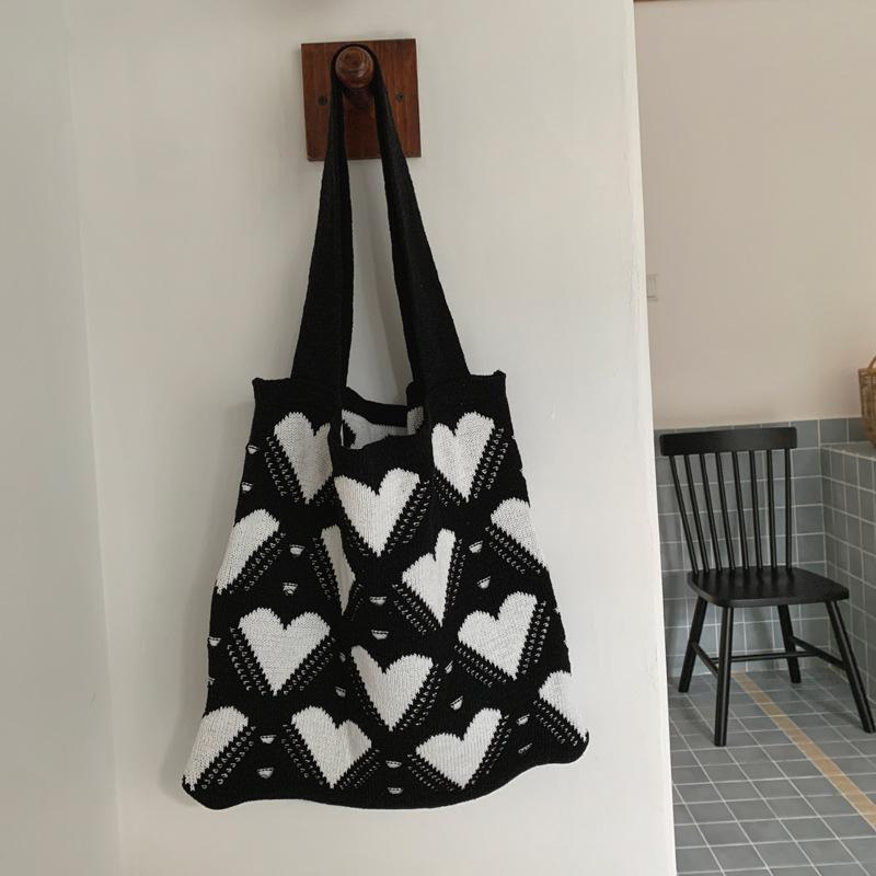 

Нова сумка 2024 р. Любовна сумка сумка на плече модна трикотажна ткана сумка великої місткості 57*34*2 чорний