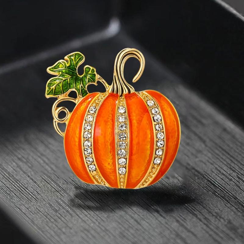 Lucky Pumpkin Brooch Pin Secure Safety Clasp Lightweight Alloy Jewelry For Costume Parties Office Wear Festive Event