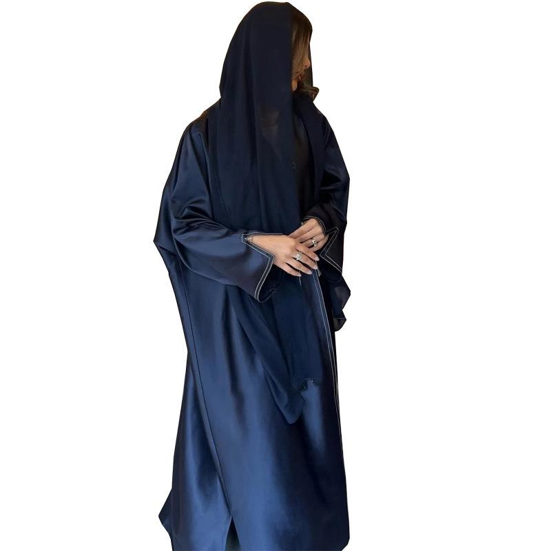 MQ191 Muslimská saténová abaya: Středovýchodní dlouhý roucho, Volný jednobarevný kardigan jako svrchní oděv