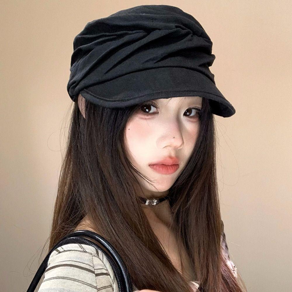 Pleated Newsboy Hats Japanese Peaked Caps Korean Linen Berets  Streetwear
