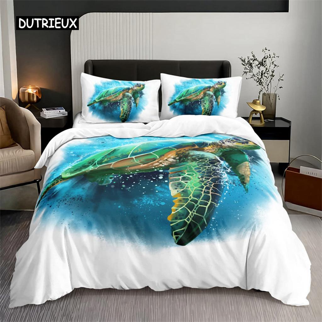 Watercolor Jellyfish Duvet Cover Mermaid Kawaii Sea Turtle Bedding Set Full For Boys Girls Gift Sea Ocean Theme Comforter Cover