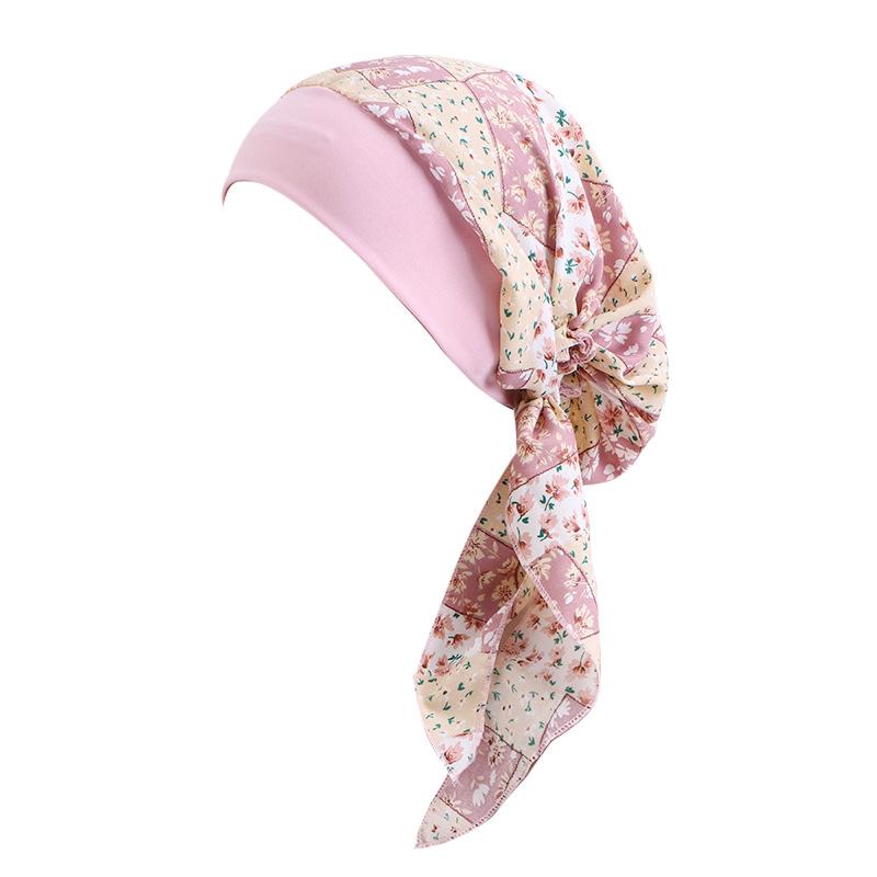 Ethnic Style Strap Headscarf Cap, Elastic Wide-Edge Streamer Headband Chemotherapy Cap Home Hat Jdt-329C