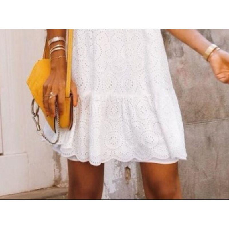 White V-neck Loose Hollow Fairy Dress Embroidery