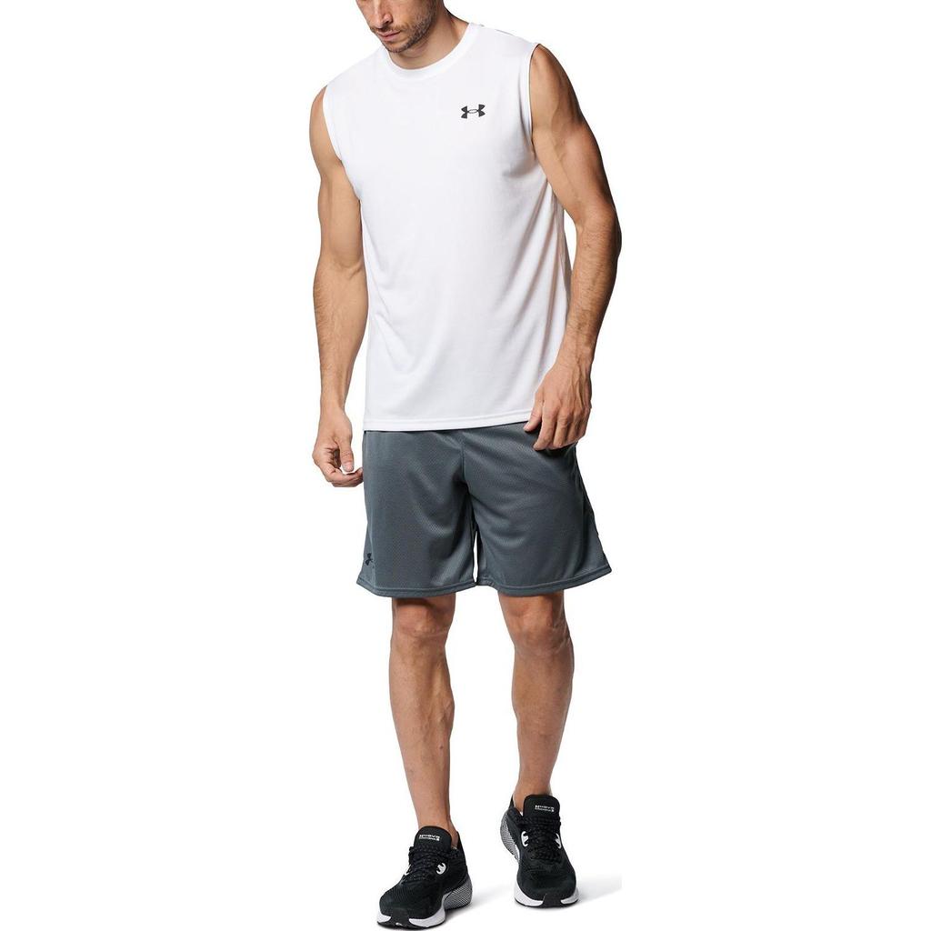 Under Armour Solid Logo Crew Neck Quick-Dry Sleeveless T-Shirt Men Tops White 1367452-100