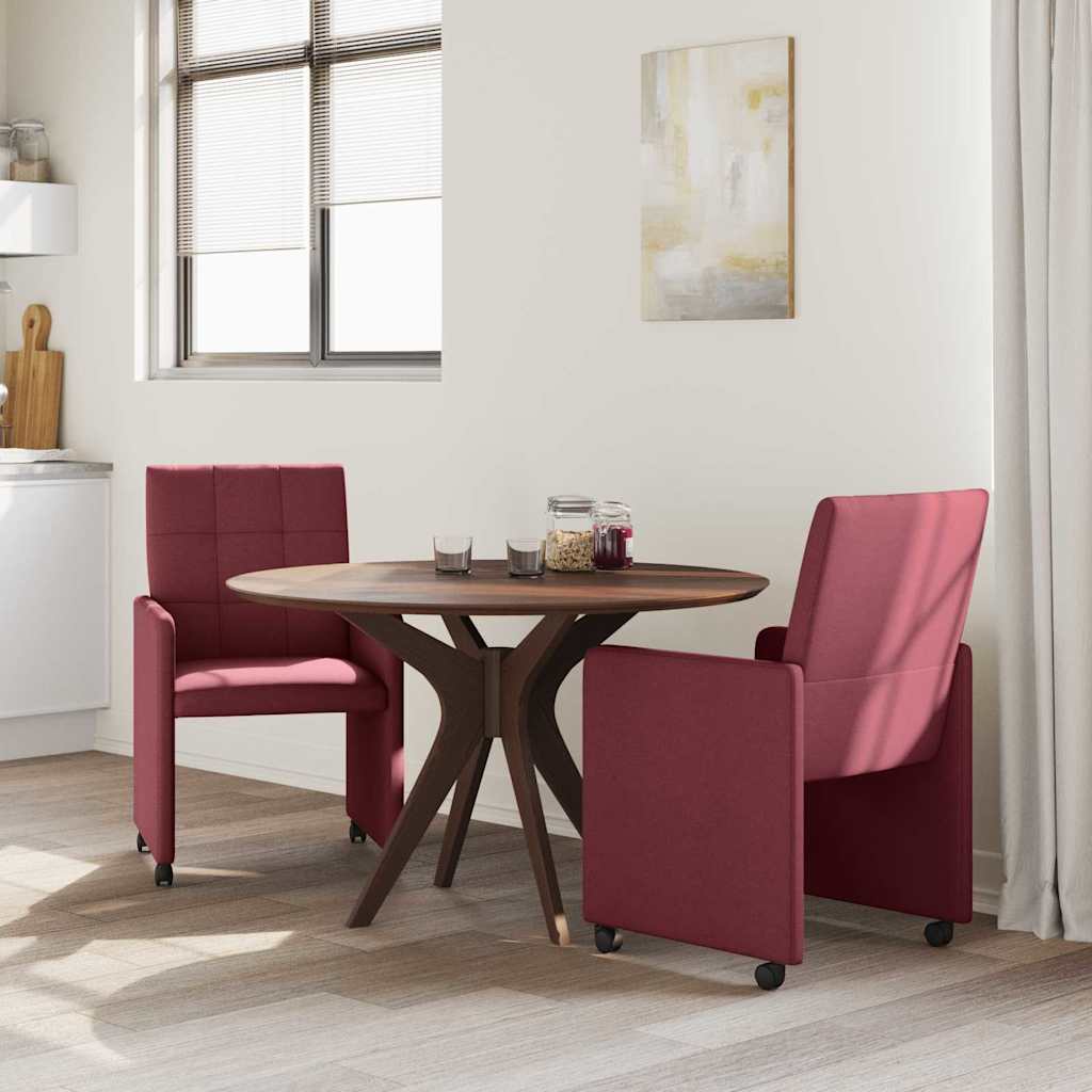 Dining Chairs with Casters 2 pcs Burgundy 58 x 65 x 94 cm Fabric