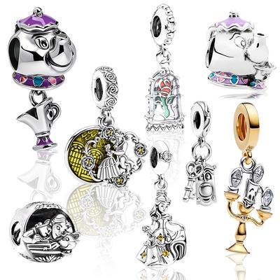 Contas de Charme A Bela e a Fera Pulseira de Prata Colar Joias DIY Presente para Mulheres Encaixe Cobra Contas Pendentes