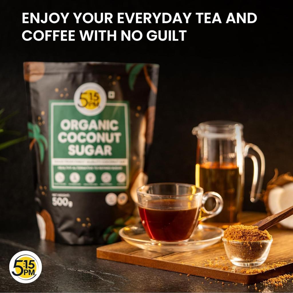 5:15PM Organic Coconut Sugar 500 G X Pack Of 2 Unrefined Natural Sweetener For Baking Cooking Drinks Use