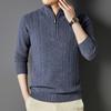FengXun Men's 100% Pure Wool Half-Zip Stand Collar Knit Sweater FXT6477