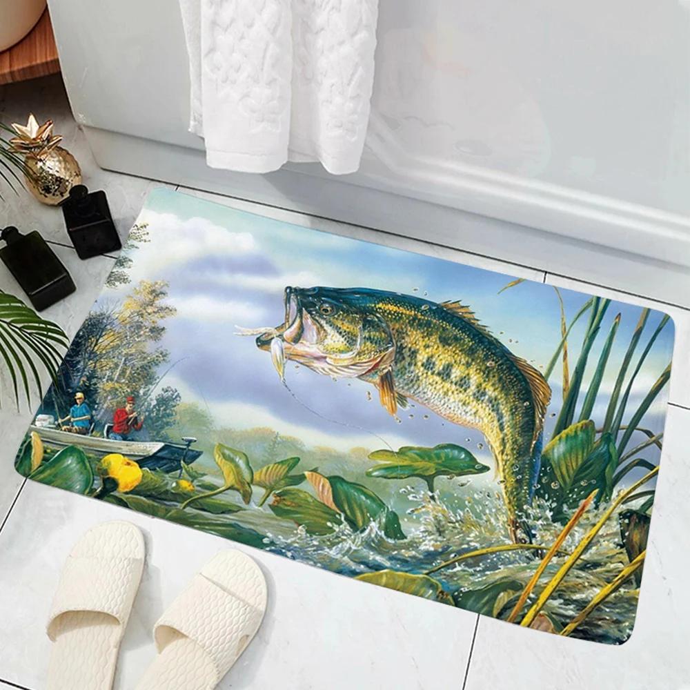 Hot Selling Model Fishing Lure Hard Bait House Door Mat Decoration 3D Printing Animal Floor   Non-Slip Soft Flannel Rug