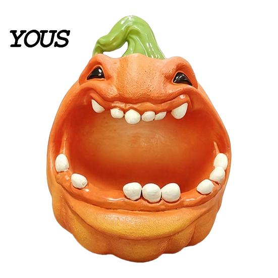 Trinket Keys Candy Holder Big Mouth Pumpkin Storage Box, Halloween Figurine Resin Jewelry Tray, Desktop Box for Home Office Desk Decor Party Ornament
