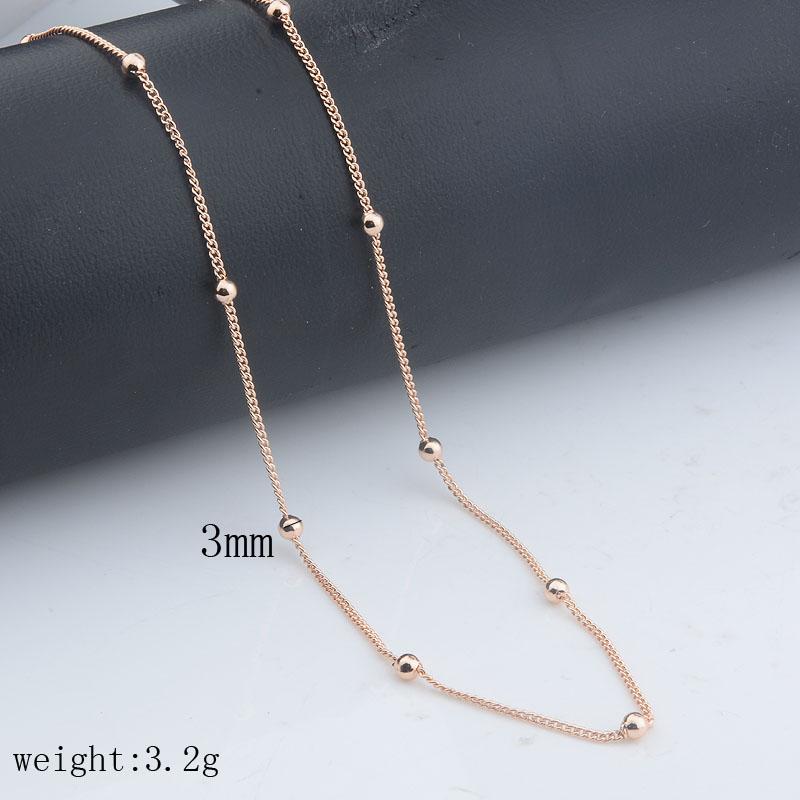 

3 мм Модная женская цепочка-ожерелье из розового золота 585 пробы с бусинами 50 см 60 см Циркон 60cm