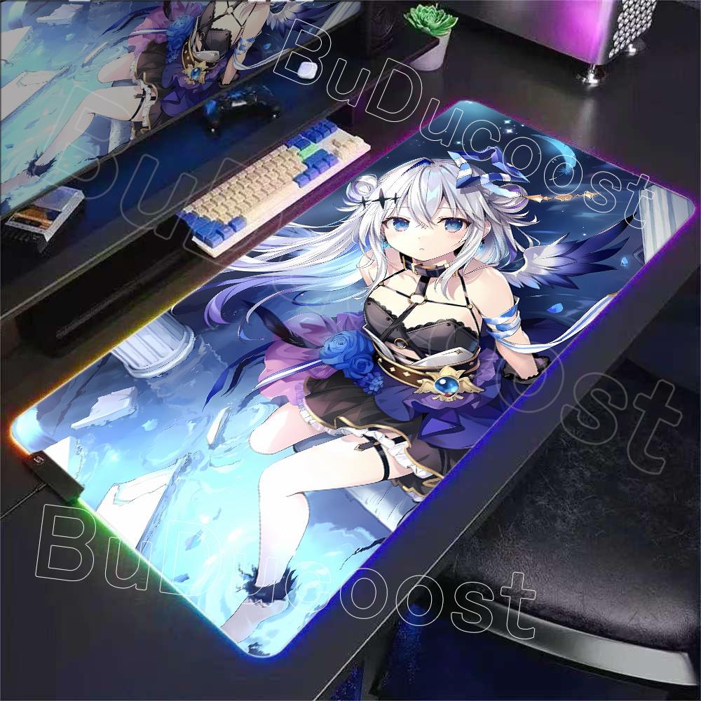 RGB Glowing HD Anime Mousepad Pretty Abime Girl Mouse Pad Hololive Amane Kanata Desk Mat Computer PC Cabinet Kawaii Keyboard Pad