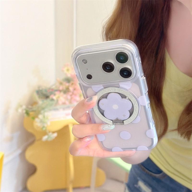 Magnetic Snap-on Phone Case With Flower Stand IPhone 18 Pro Max 17 16 15 Soft Silicone Cover Anti-Drop Polka Dot Design In