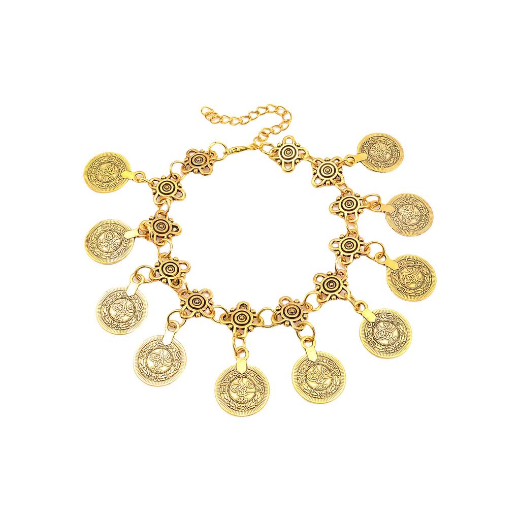Ethnic Tribal Coin Tassels Anklet Chain for Women Foot Chain with Adjustable Length Accessories for Beach and Dance