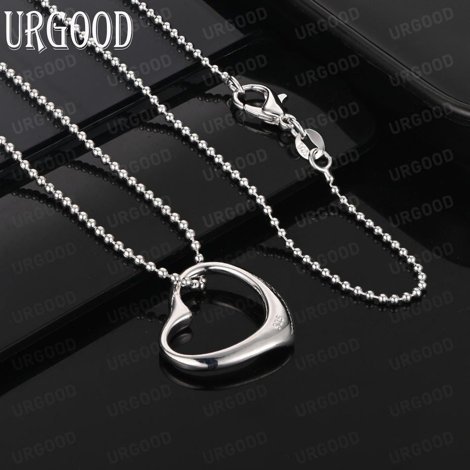 925 Sterling Silver Simple Romantic Hollow Heart Shape Pendant Necklace - Fashion Wedding Jewelry