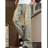 Autumn American high street vibe jeans men's trend ripped design pants retro straight micro-pull pants