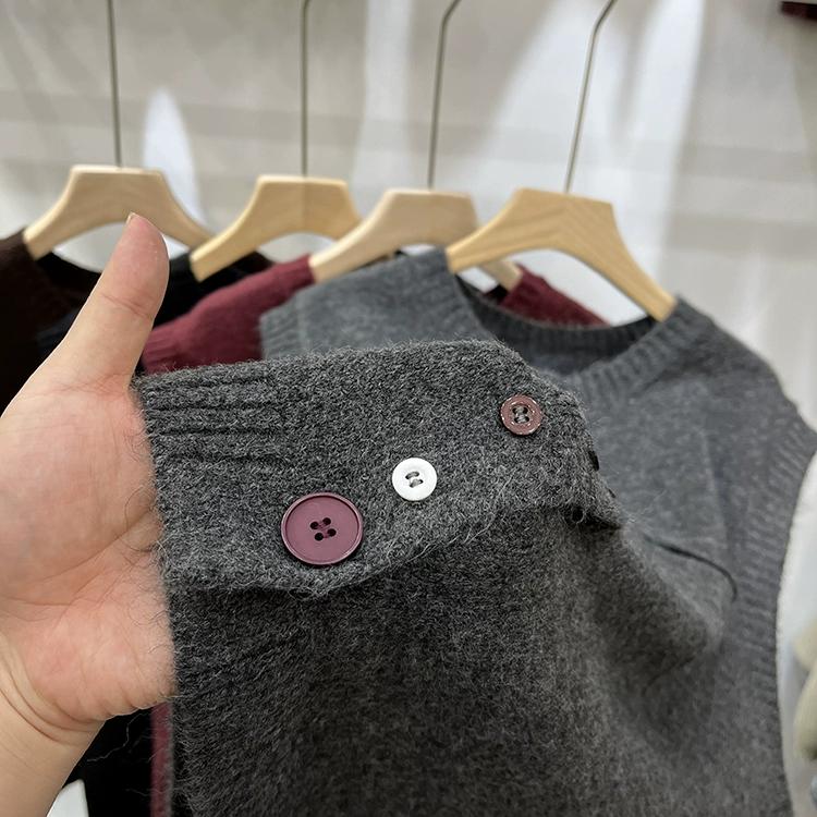 Dimanaf 2025 Autumn Vest Women Sleeveless Sweaters Knitting Buttons Red Casual Style Loose Sweater