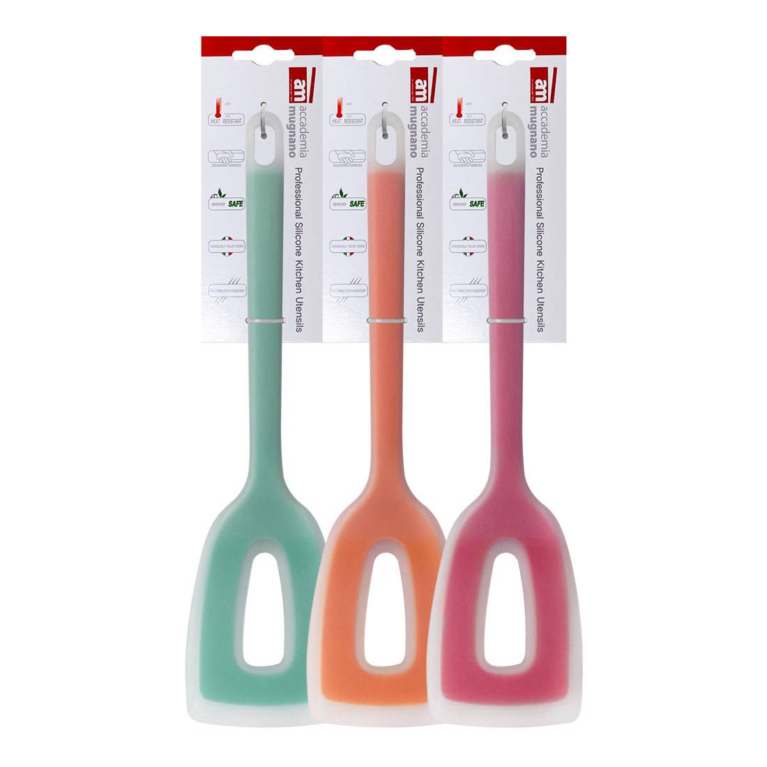 am Silicone Two-Tone Head-Up Kitchen Turner 3 Color Mint/Orange/Red No Scratches No PFOA мятный