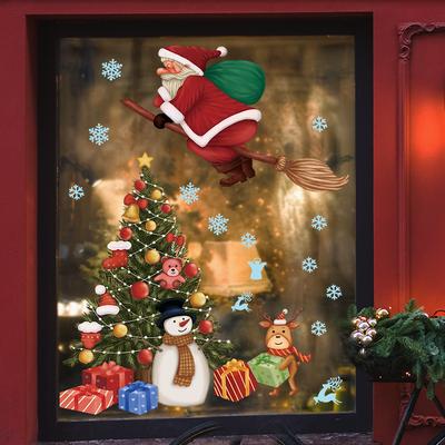 Christmas Houses Window Stickers Removable Self-adhesive Double Sided Snowflakes Xmas Tree Wall Glass Decals for Home Decoration