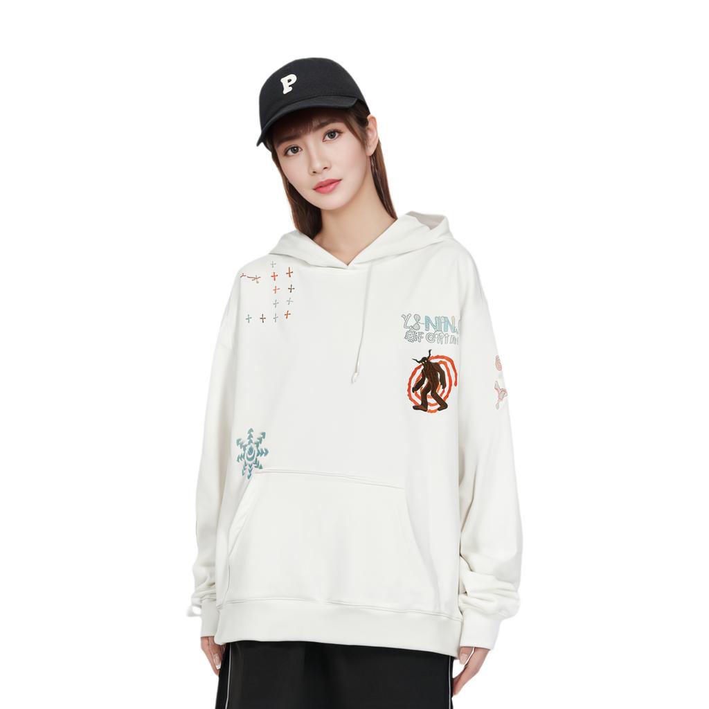 Li Ning Graphic Print Hooded Sweatshirt Unisex Sweatshirt Off-White AWDT703-2