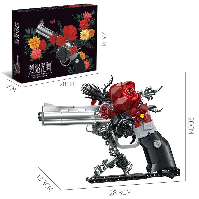 Technical Mechnical Rose Revolver Pistol Gun Building Blocks Military Red Flower Petal Gun MOC Bricks Assemble Toy Children Gift