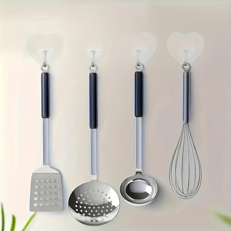 Large Heavy Duty Adhesive Hooks, No Drilling Required Transparent Plastic Suction Cups, Thickened Heart-Shaped Wall Mount, Suitable for Kitchen