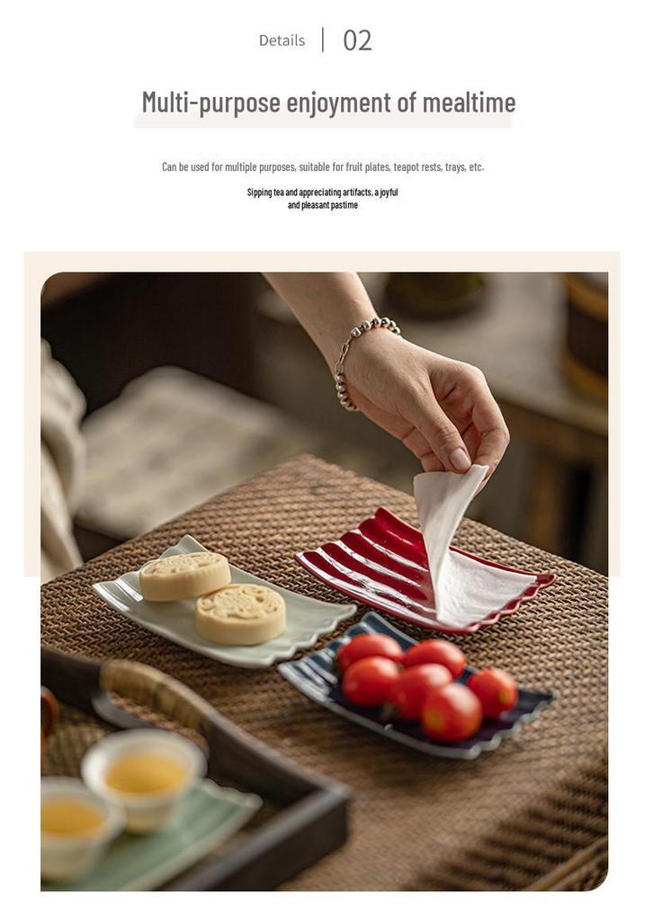 High-Legged Ceramic Plate for Tea, Snacks, Pastry, Fruit, Dim Sum, or Towel Tray - Chinese-Style Serving Dish