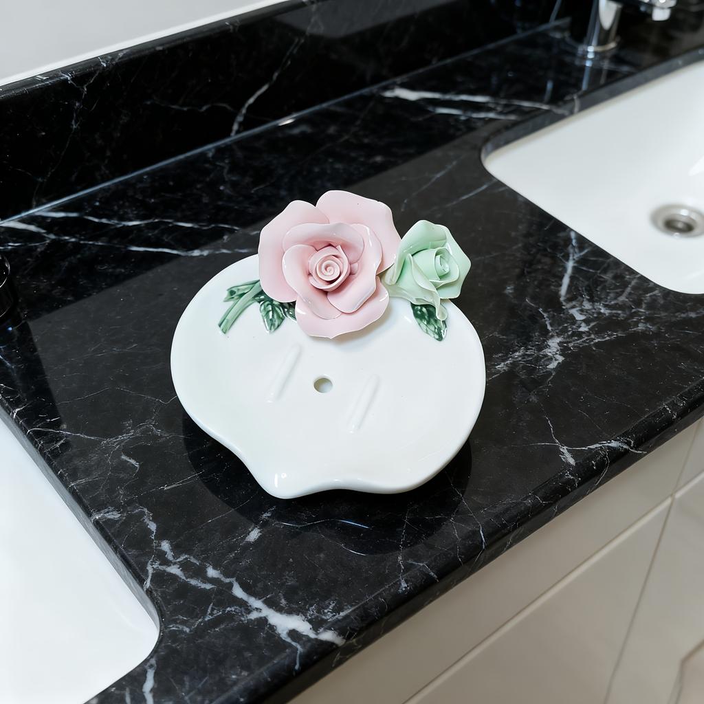 1 Stück Keramik Handgeformte Rose Haushalt Seife Seifenschale Badezimmer Waschbecken Seifenhalter Seifenschale