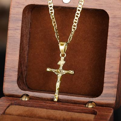 Huitan Religious Cross Pendant Necklace for Women/Men Two Tone Plated New Trendy Boys Girls Necklace Hip Hop Rock Neck