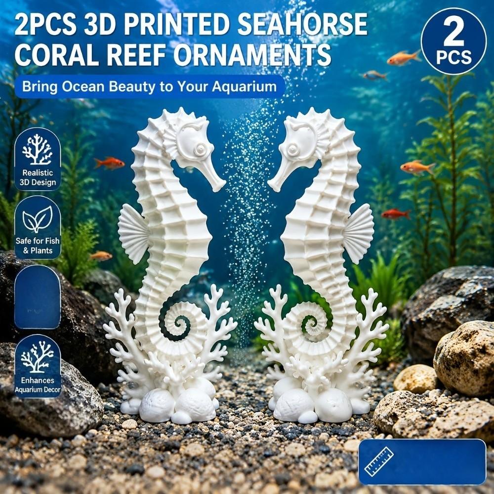 2PCS Double Seahorse Coral Base Seahorse Statue Minimalist Seahorse Table Decor Bookshelf Display