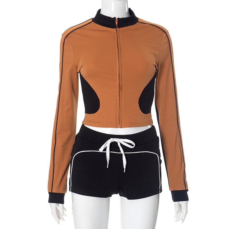 Stand-Up Collar Fitness Jacket & Top Set