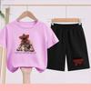 Children's Summer Set with Cartoon Monster Patterns - Boys' and Girls' Sports T-shirts and Casual Short-sleeved Shorts Sets
