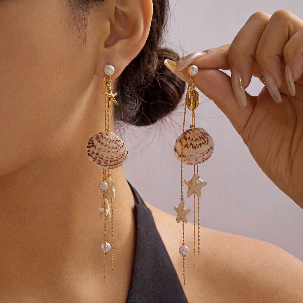Bohemian Style Dangle Earrings Dangle Design Drop Earrings Starfish Shell Earrings  Beach Vacation