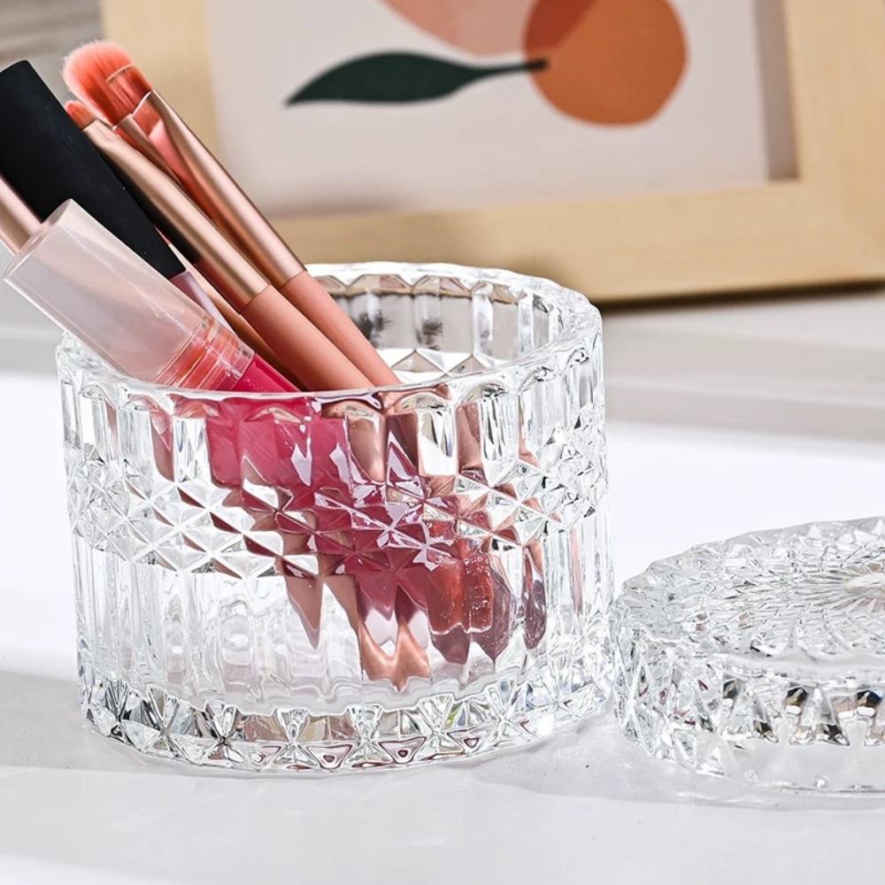 Multicolor Crystal Glass Storage Jar,Candy Glass Jar with Lid Aromatherapy Candlestick Container Home Dressing Table Decoration