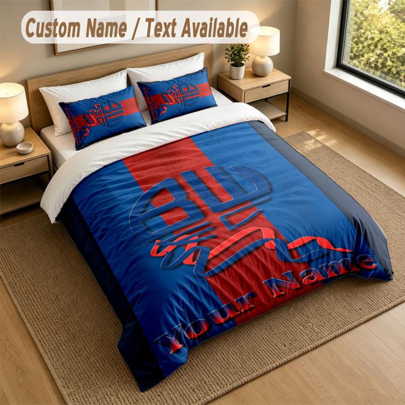 Bedding Set 1 Duvet Cover 2 Pillowcases Bolton Wanderers FC Print Soft Bed Linen Bedroom Decor