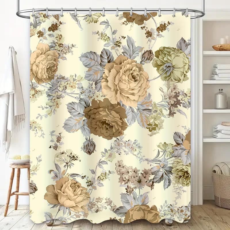 Chic Floral Shower Curtain Elegant Bathroom Decoration with Greenery Rustic Flowers for Home Bathrooms