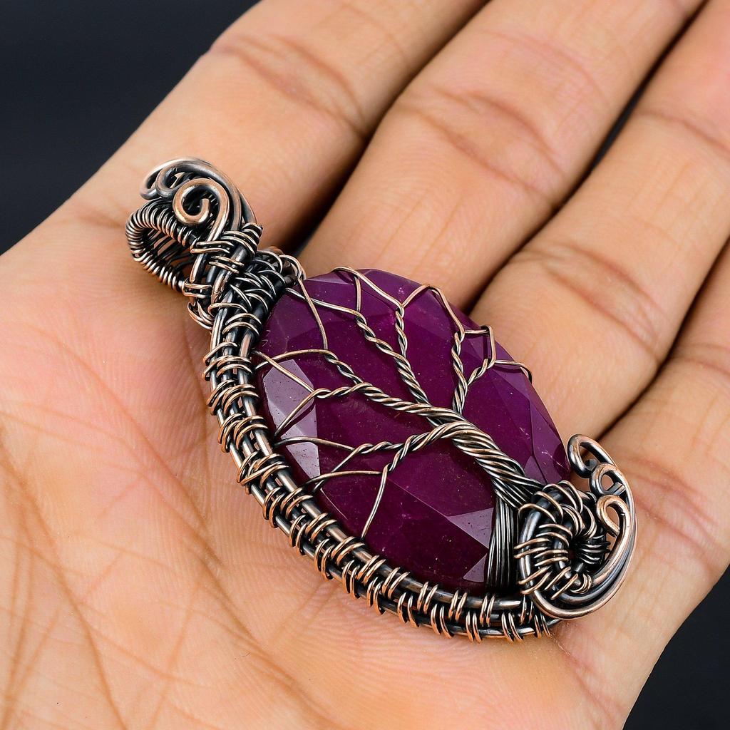 Ruby Pendant Gemstone Jewelry, 999 Copper Wire Wrapped Handmade Pendant, Latest Design Jewelry