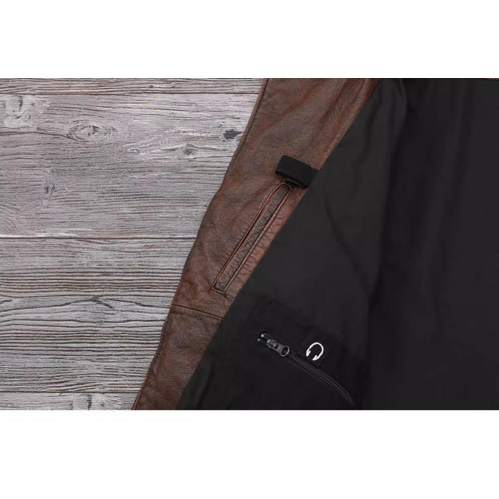 Chinese Size Heavy Motorcycle Jacket Natural Cowhide Leather Top Layer Brown Causal Vintage Retro Moto Suit Leather Coat Winter