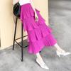 Qooth Wiosna Lato Moda damska Warstwowe spódnice z wysokim stanem Casual Solid Color Cake Spódnica QT1683