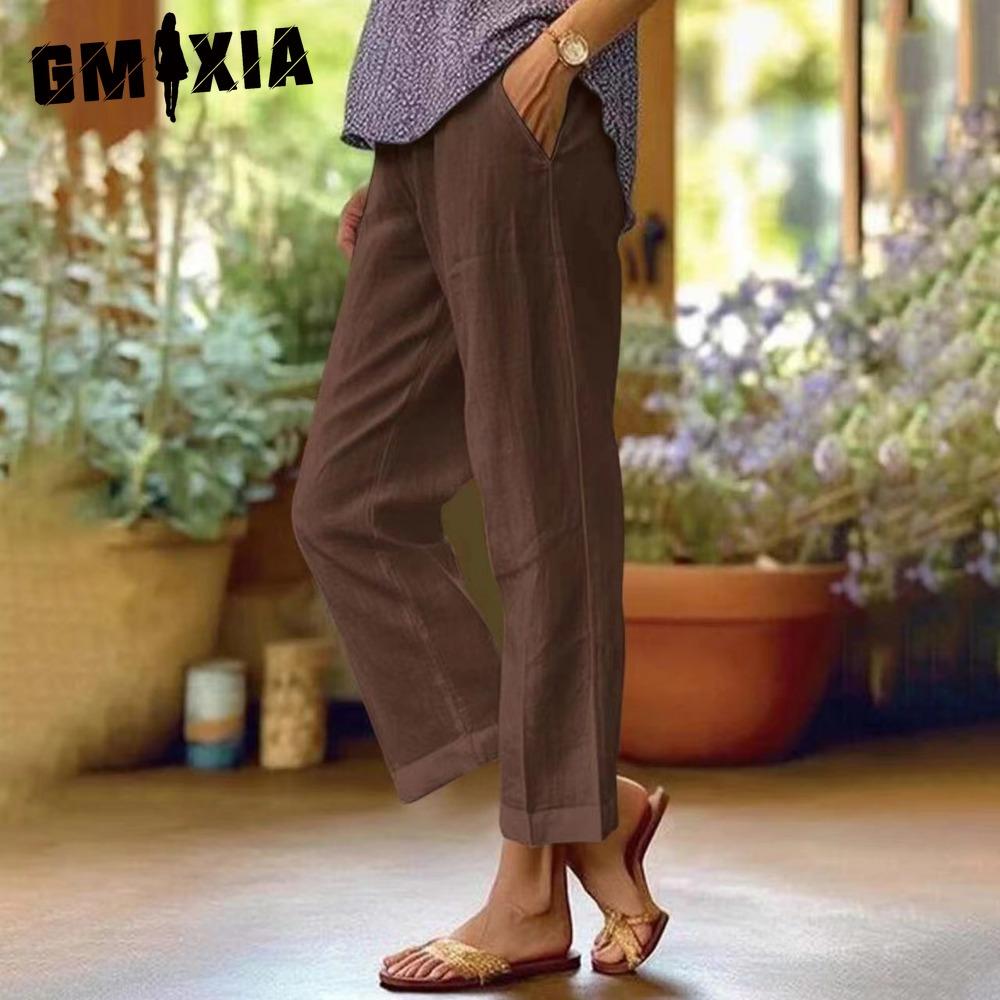 

GMXIA Женские модные повседневные брюки и капри с однотонным принтом XXXXXL кофейный