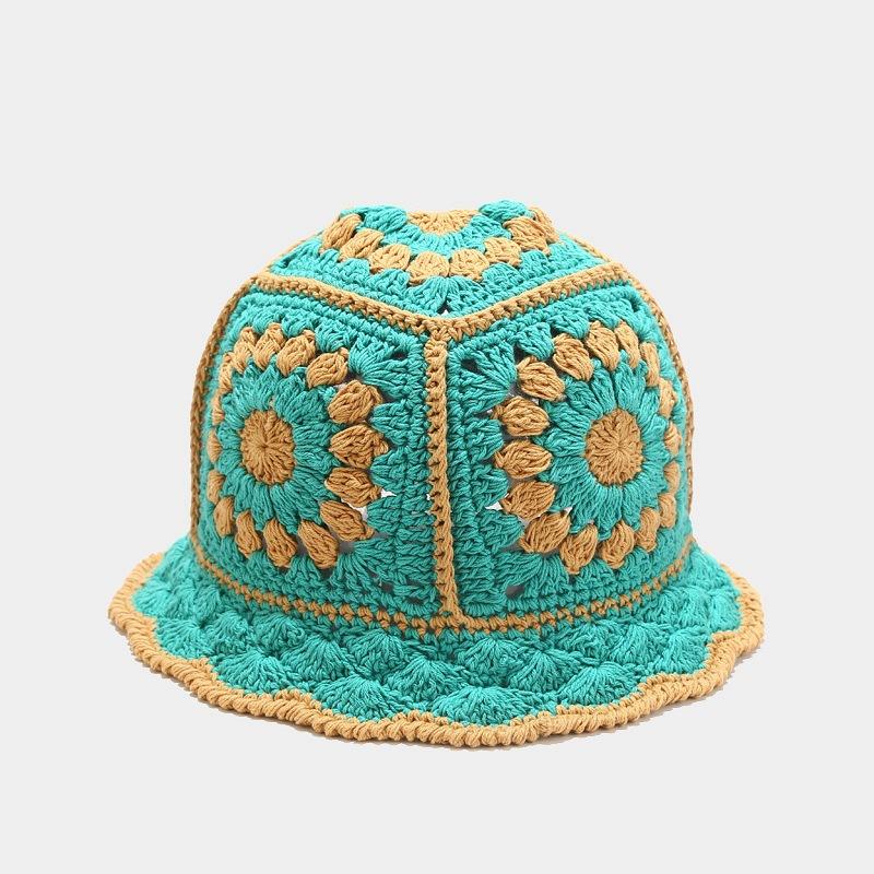 Korean Retro Stripe Handmade Crochet Bucket Hats Autumn and Winter Y2k Fisherman's Cap Women Tassel Colored Wool Hats