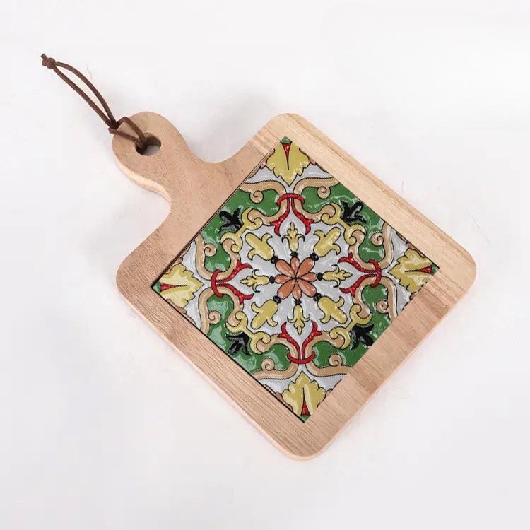 Solid Wood Flower Brick Hand Pot Mat Insulated Cup Mat Retro Dining Mat Decoration for Home Restaurants Kitchen Table Mat Cup