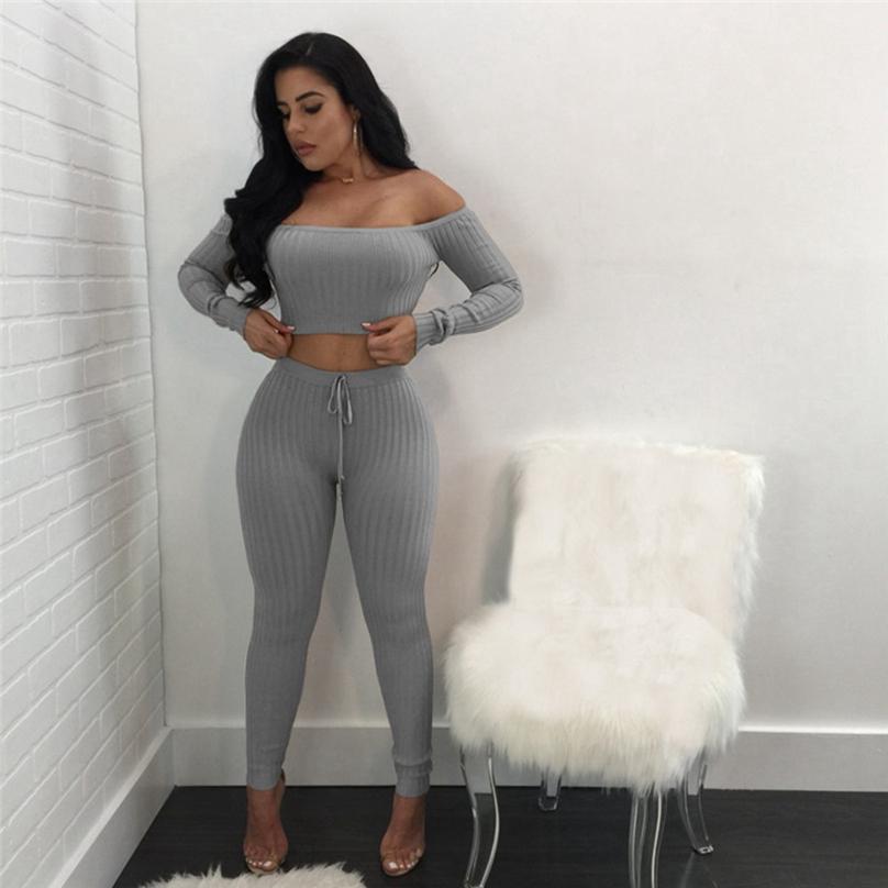 European Style Fashion Women's High-elastic Thread Trousers Two-piece Blouse and Pant Set