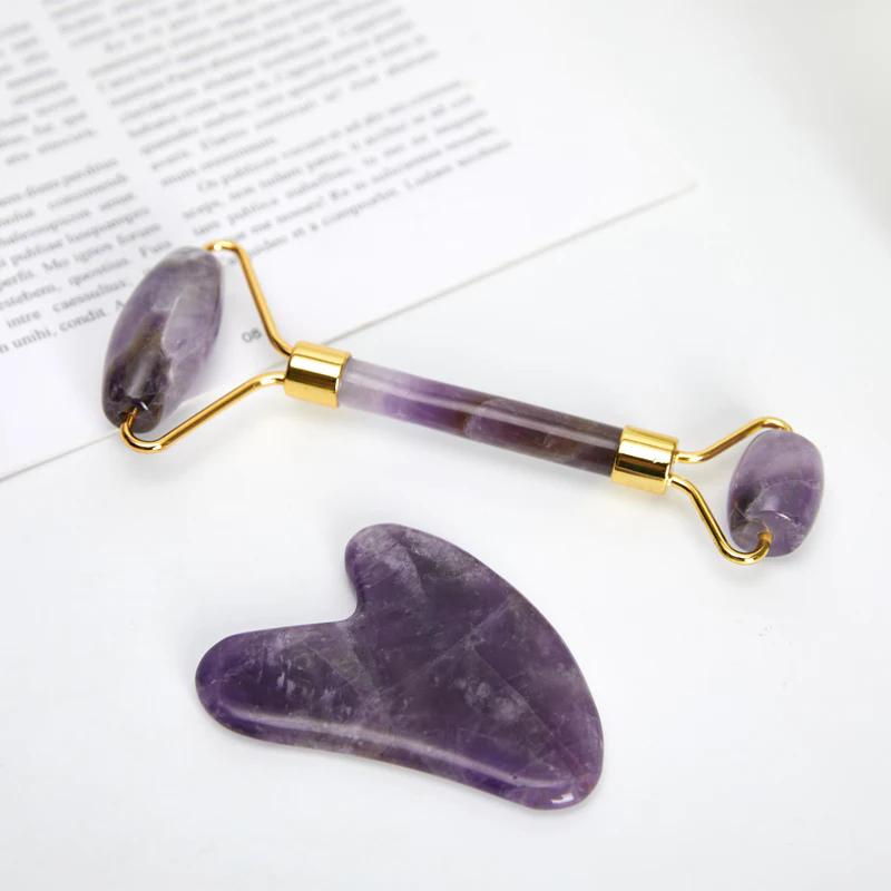 Amethyst Face Jade Massager Jade Roller Gua Sha For Lifting Anti-Wrinkle Acupuncture Beauty Skin Care Gouache Scraper Set